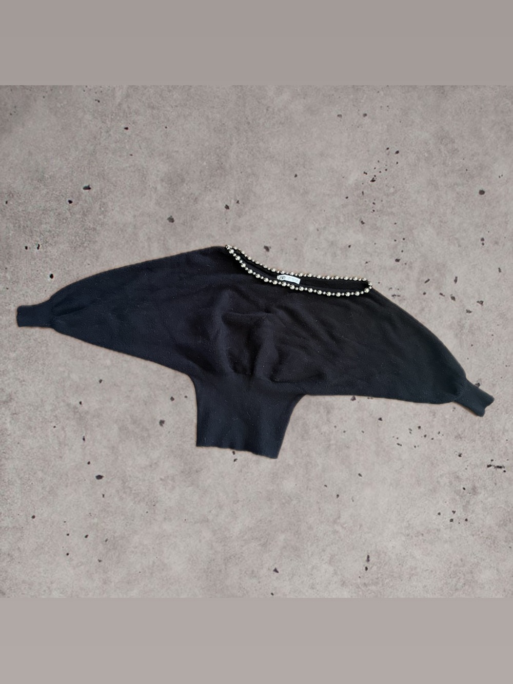 CLEARANCE Zara Black Off-the-Shoulder Pearl-Trim Sweater
